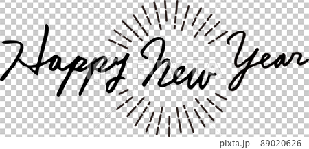 新年快樂-手寫字符-草書-英文-新年賀卡徑向標誌黑色 89020626