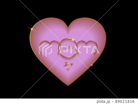 Happy Mothers day vector greeting card. Luxury Gold heart Mom icon on black background. Golden holiday poster with text. Concept for mother's day banner, flyer, party invitation, gift shop, templates 89021816