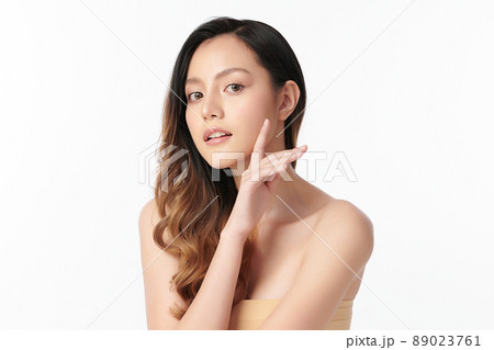 Beautiful young asian woman with clean fresh skin on white background, Face care, Facial treatment, Beautiful young asian woman with clean fresh skin on white background, Face care, Facial treatment, 89023761