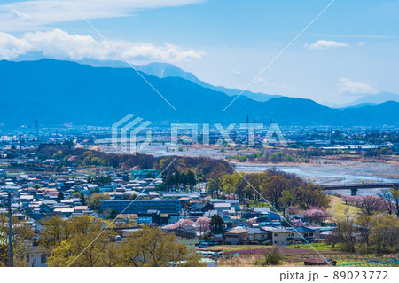 赤坂台総合公園展望台からの釜無川信玄堤 89023772