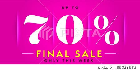 Vibrant sale banner. Price reduction up to 70 percent off advertisement. Final sale poster vector illustration Vibrant sale banner. Price reduction up to 70 percent off advertisement. Final sale poster vector illustration 89023983