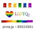 虹色のカラフルなフラッグ、ハート、ラインのイラスト_LGBTQ+_背景素材 89024881