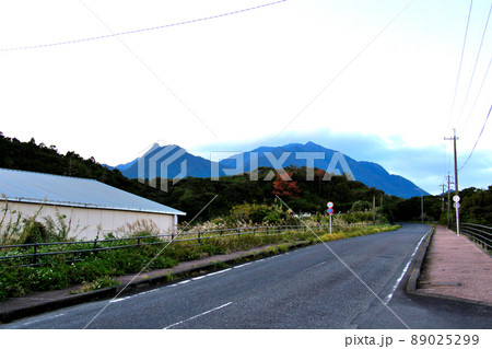 鹿児島県 屋久島 安房港近くのショッピングセンターから反時計回りに77号線に向かう道から山々を望む 鹿児島県 屋久島 安房港近くのショッピングセンターから反時計回りに77号線に向かう道から山々を望む 89025299