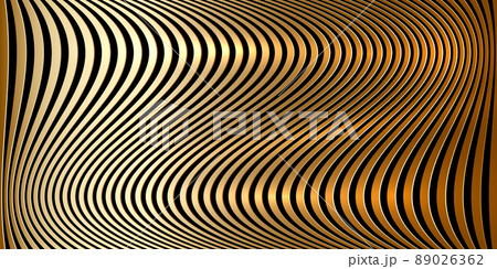 Gold wavy stripes banner. Psychedelic Africa zebra lines. Abstract pattern. Texture with wavy stripy curves. Optical art background. Wave golden luxury design, Vector illustration hypnotic template Gold wavy stripes banner. Psychedelic Africa zebra lines. Abstract pattern. Texture with wavy stripy curves. Optical art background. Wave golden luxury design, Vector illustration hypnotic template 89026362