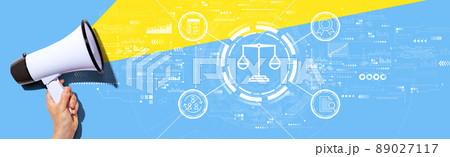 Legal advice service concept with a person holding a megaphone 89027117