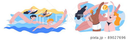Summer recreation and fun, swimming and volleyball 89027696