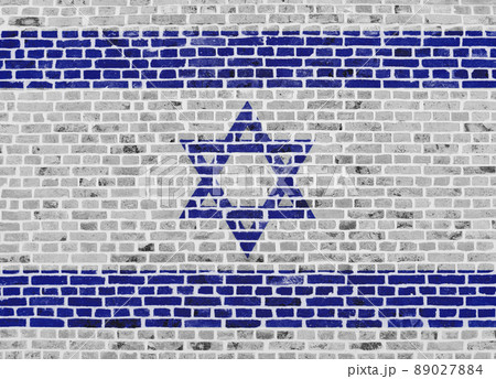 Flag of Israel painted on a brick wall Flag of Israel painted on a brick wall 89027884