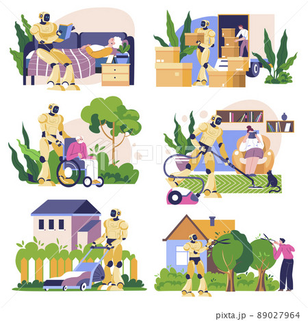 Robot helping with household chores and clean up 89027964