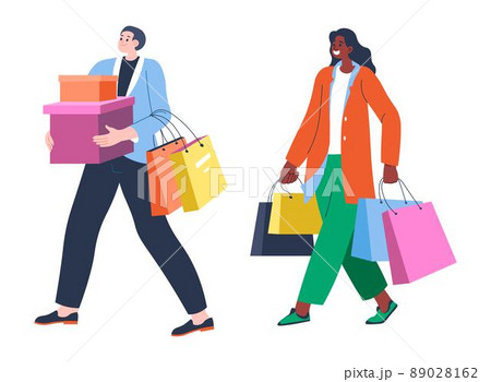 Man and woman returning from shopping with bags Man and woman returning from shopping with bags 89028162