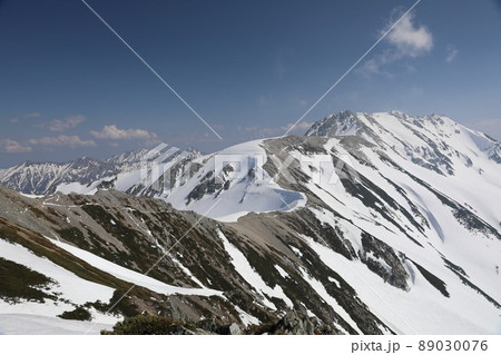 〔富山県・4月〕残雪期 別山(立山三山)から眺める、雄山までの雄大な縦走路 立山黒部アルペンルート 〔富山県・4月〕残雪期 別山(立山三山)から眺める、雄山までの雄大な縦走路 立山黒部アルペンルート 89030076
