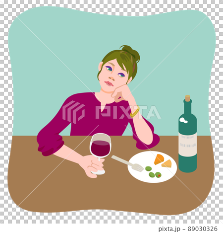 ワインを飲みながら考え事をする若い女性 ワインを飲みながら考え事をする若い女性 89030326