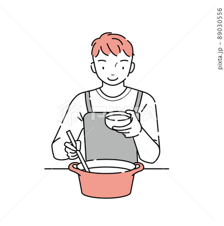 汁物を鍋から注ぐ男性のイラスト 89030556