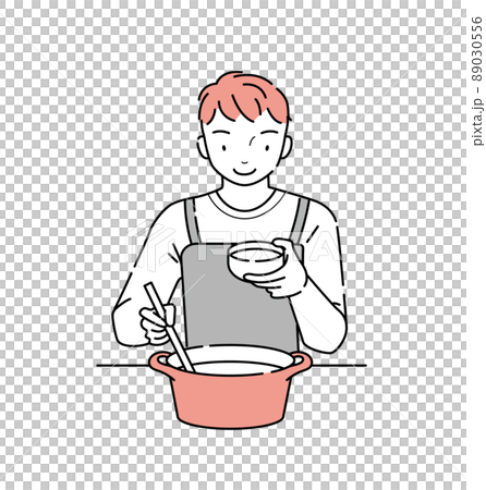 汁物を鍋から注ぐ男性のイラスト 89030556