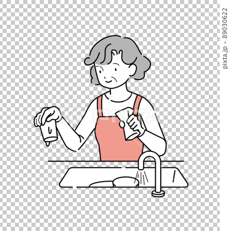 シンクの中の食器を洗う年輩女性 89030622
