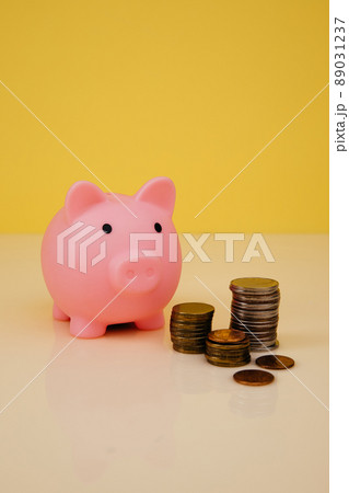 Piggy bank with coins. Vertical image Piggy bank with coins. Vertical image 89031237