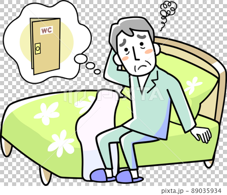 トイレに行きたくて目が覚めてしまうシニア男性 トイレに行きたくて目が覚めてしまうシニア男性 89035934
