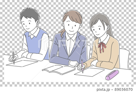 Male and female students studying and female teachers teaching study Male and female students studying and female teachers teaching study 89036070