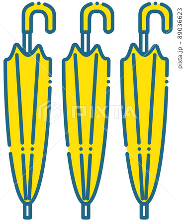 傘　雨傘　日傘　シンプル　青色　黄色　畳んだ傘　三本　セット 89036623