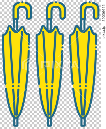 傘　雨傘　日傘　シンプル　青色　黄色　畳んだ傘　三本　セット 89036623