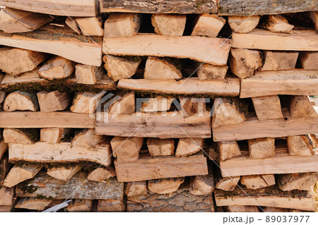 Logs. stacked firewood for kindling a fireplace or barbecue.  89037977