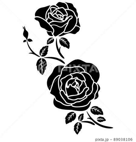 silhouette black rose flower decorationのイラスト素材 [89038106