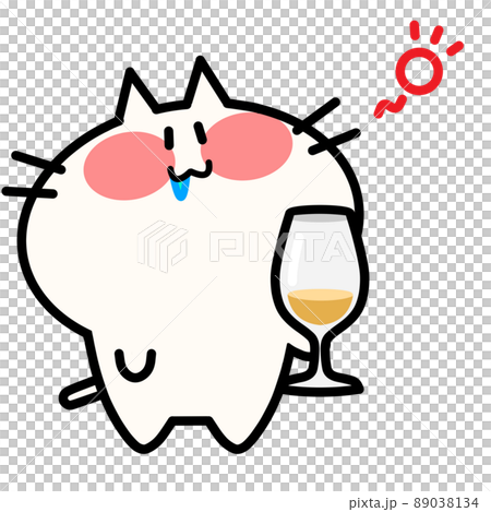 白ワインを飲むにゃんこのイラスト素材のイラスト素材