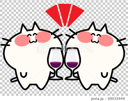 Illustration material of two cats toasting with red wine 89038449