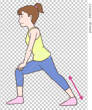 A woman stretching the Achilles tendon in a preparatory exercise A woman stretching the Achilles tendon in a preparatory exercise 89039415