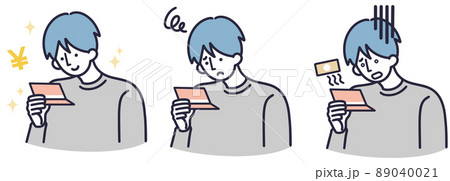 通帳　喜ぶ　不安　男性　シンプルイラストセット 89040021