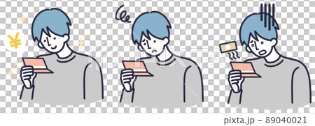 通帳　喜ぶ　不安　男性　シンプルイラストセット 89040021