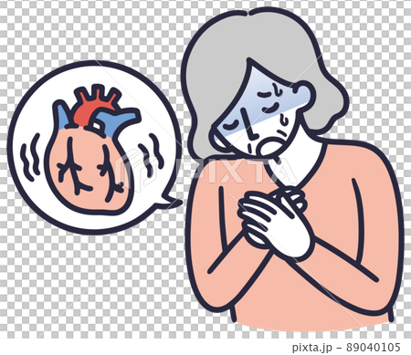 A simple illustration of a senior woman who has a pain in her chest 89040105