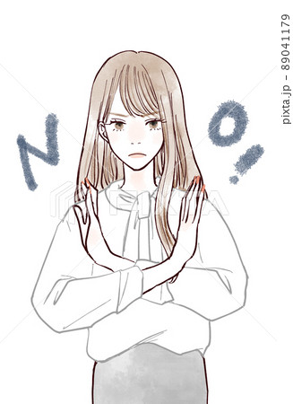 手をクロスさせてバツを作る女性 89041179