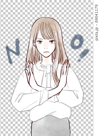 手をクロスさせてバツを作る女性 89041179