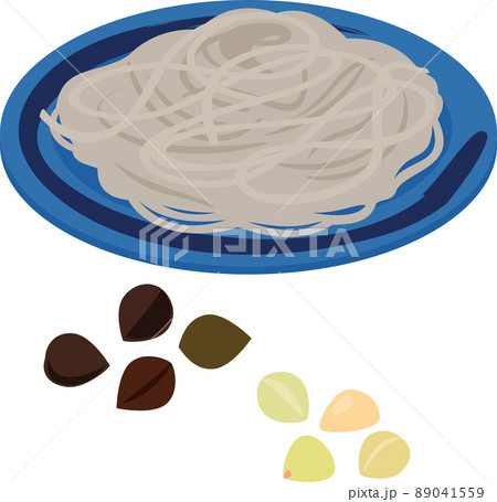 蕎麦の実と麺状の蕎麦 89041559
