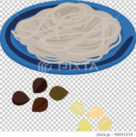 蕎麦の実と麺状の蕎麦 89041559