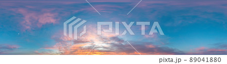 Sky panorama on sunset with Stratocumulus clouds in Seamless spherical equirectangular format as full zenith for use in 3D graphics, game and in aerial drone 360 degree panoramas for sky replacement 89041880