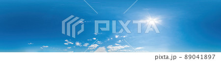 Blue sky with light clouds Seamless panorama in spherical equirectangular format with complete zenith for use in 3D graphics, game and for composites in aerial drone 360 degree panoramas as a sky dome 89041897