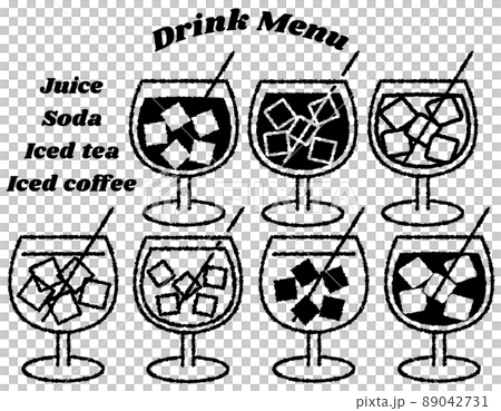 グラスに入ったドリンクのシンプルなイラスト 白黒 のイラスト素材