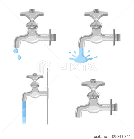 水道の蛇口から出る水のイラスト（単水栓・4種類） 89043074