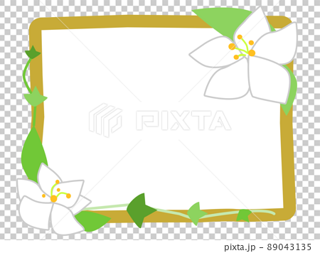 白い花とアイビーで飾った木枠のウェルカムボードのイラスト 89043135