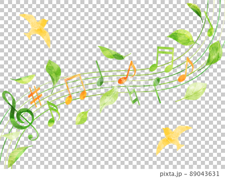 A version with birds, a natural illustration of birds, leaves and musical notes processed in a watercolor style A version with birds, a natural illustration of birds, leaves and musical notes processed in a watercolor style 89043631