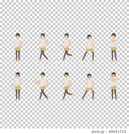 Girl exercising with a mask [preparatory exercise / walking / running / stretching] Illustration 89043728