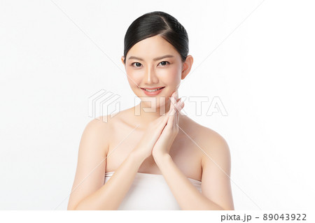 Beautiful young asian woman with clean fresh skin on white background, Face care, Facial treatment, 89043922
