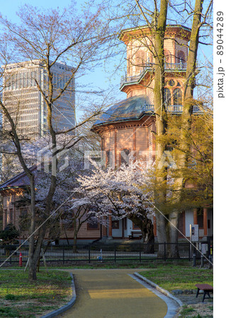 旧済生館とビルディング　霞城公園の春 89044289