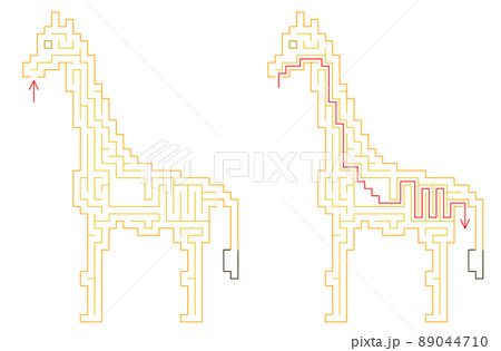 The giraffe maze. Educational puzzle for little ones. Examine the digestive system of animal from 89044710