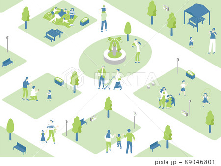 アイソメトリック　家族の子育て　公園の風景 89046801