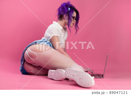 sex and a bright girl in summer clothes poses sexually showing underwear and stockings on the floor with a laptop sex and a bright girl in summer clothes poses sexually showing underwear and stockings on the floor with a laptop 89047121