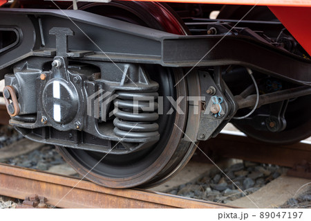 Railway wheel wagon, train brake, transport concept Railway wheel wagon, train brake, transport concept 89047197