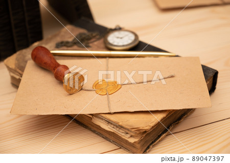 Vintage stamp, envelope and testament. Notary public tools Vintage stamp, envelope and testament. Notary public tools 89047397