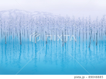イラスト　青い池のイメージ　架空の風景　冬　綺麗　色薄め 89048885